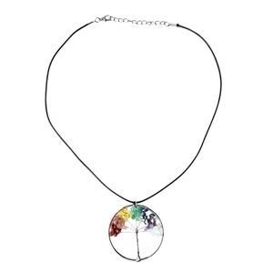 NEW Rainbow Chakra Tree of Life Adjustable Necklace w/ Real Stones Wire Wrapped